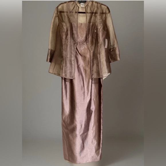 NWT Alex Evening Dress w/ Sheer Jacket 2 Piece Set Size 8 Golden Mocha Brown - Picture 1 of 7